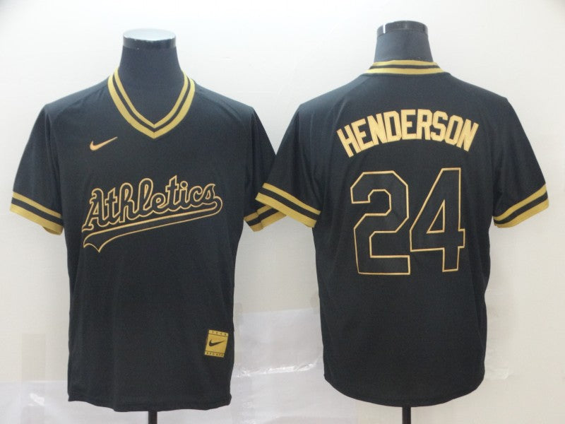 Men's Oakland Athletics Rickey Henderson #24 Black Baseball Jersey